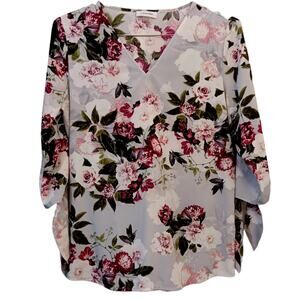 CALVIN KLEIN V-Neck Blouse Top Small Romantic Feminine Floral‎ Cottagecore Roses